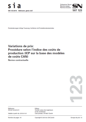 SIA 123 - Variation de prix: Procédure selon l’indice des coûts de production (ICP sur la base des modèles de coûts CAN)-0
